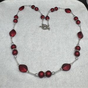 Elegant Red and Silver Beaded Necklace